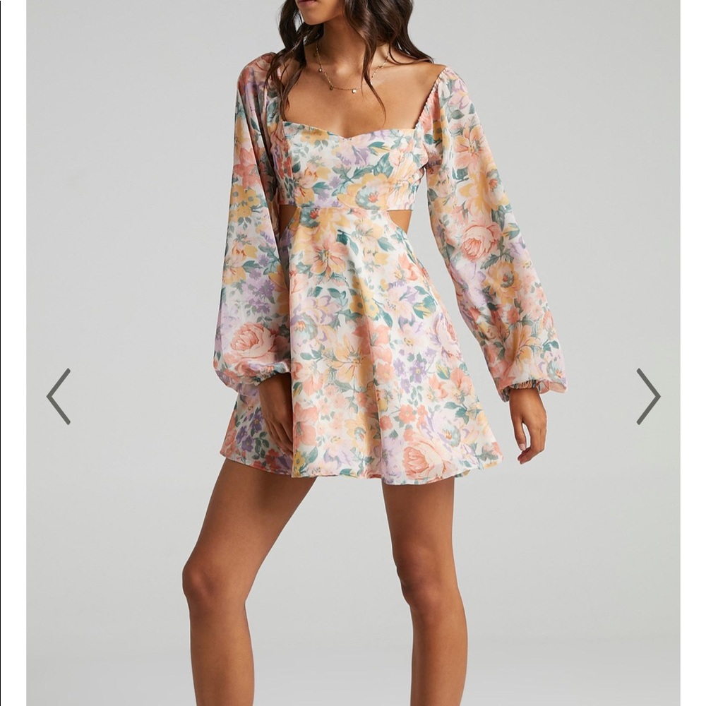 Showpo Pastel Floral Mini Dress in Peach, Lavender, Mint